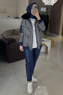 Lacivert Kürklü Deri Takım 