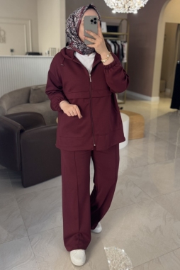 Bordo MODAL BASIC SWEATSHİRT TAKIM