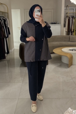 Lacivert EKOSE MİXLİ RAHAT PANTOLONLU TAKIM