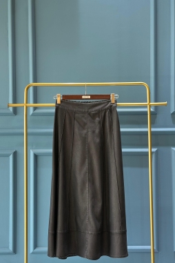 Siyah Nora Tensel Nervürlü Etek