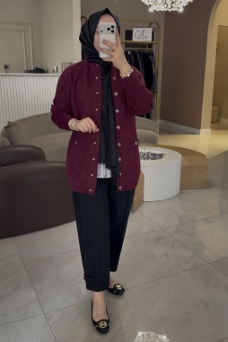 Bordo Angora Cepli Uzun Hırka 7008