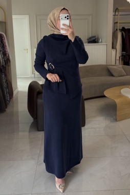 Lacivert AKSESUAR DETAYLI ELBİSE 2051