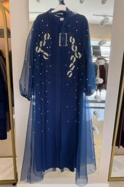 Lacivert Taş İşleme Abaya
