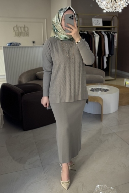 Haki Kazayağı Kalem Etek Takım 1350