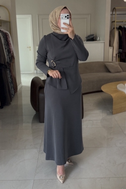 Antrasit Aksesuar Detaylı Elbise 2051