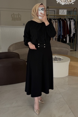 Siyah DÜĞME DETAYLI RİBANALI BLUZ