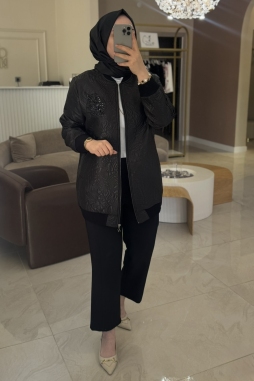 Siyah YAPRAK DESENLİ KAPİTONE KAP 6013