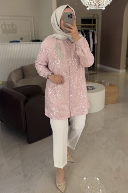 Pembe Tasarım Payet Gömlek