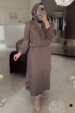 Kahverengi Jakar Etekli Fermuarlı Takım