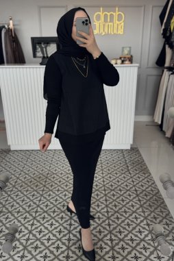 Siyah Kupra Detay Desen Tunik 3012