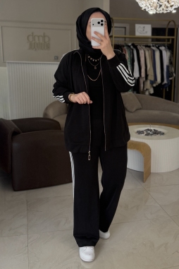 Siyah Şerit Detaylı Tam Fermuarlı Takım 1092