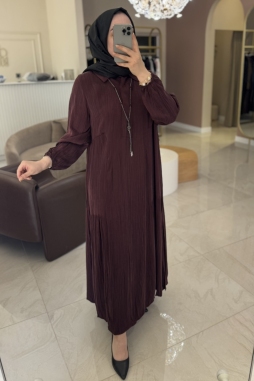 Bordo Taşlı Kolye Detaylı Elbise