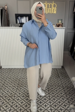 Mavi Tensel Rahat Gömlek-3001