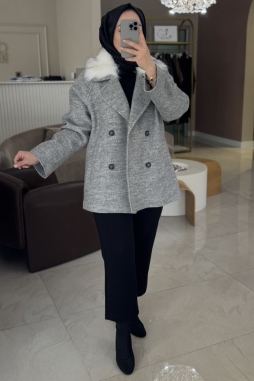 Gri Gri Kaşe Kürklü Kaban 6080