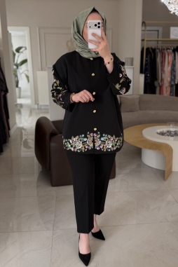 Siyah Siyah Premium Süs Detay Ceket