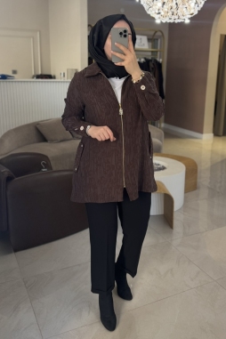 Kahverengi KIRIŞIK GOLD DETAYLI TUNİK