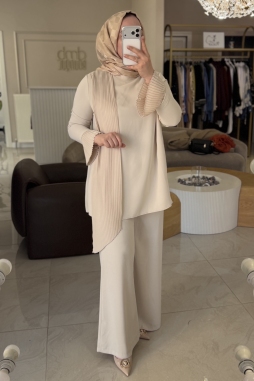 Bej Gül Broşlu Takım