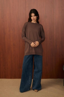 Kahverengi BASİC DÜĞME TRİKO 1503