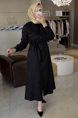 Siyah ZİNCİR DETAYLI ELBİSE 2044