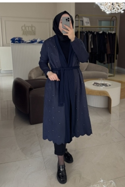 Lacivert Süet Zımba Detay Bağcıklı Uzun Kap 6001