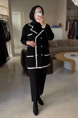 Siyah Çizgi Detaylı Rayon Ceket