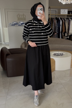 Siyah Çizgili Sweat Etek Takım