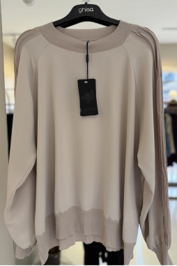 Bej Kolu Nervürlü Tunik