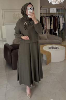 Esswaap Haki Broşlu Koton Etekli Takım