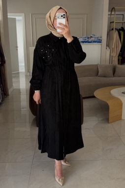 Siyah Şal Desen Elbise