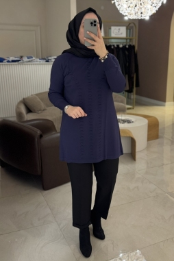 Nuss Lacivert Bükme Detay Tunik 907