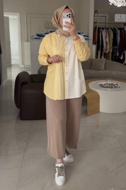SARI ÇİZGİ DESEN MİXLİ ÇİFT SIRA GÖMLEK