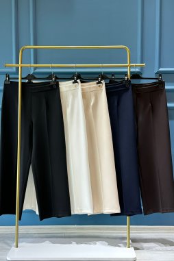 Siyah Royal Korsajlı Geniş Paça Pantolon
