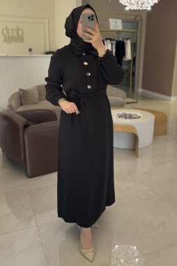 Siyah GOLD DÜĞME DETAY ELBİSE 2007