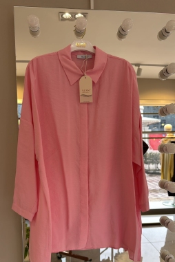 Şeker Pembe Tensel Rahat Gömlek-3001