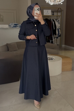 Lacivert Denim Elbise Ceket Takım