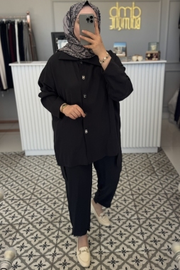 Siyah ÖNDEN ÇITLI OVERSİZE TAKIM