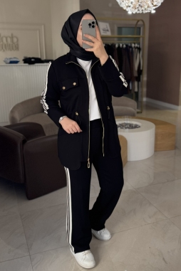 Siyah 1043 ÇIT DETAY BAĞCIKLI TAKIM