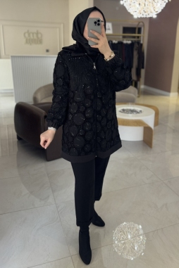 Siyah 4209 Payet Ve Kürk Detaylı Kap