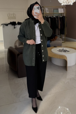 Haki ANGORA ÇİÇEK İŞLEME UZUN HIRKA 7007