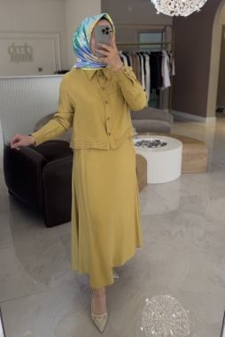 Asit Sarı KETEN TENCEL ETEKLİ TAKIM