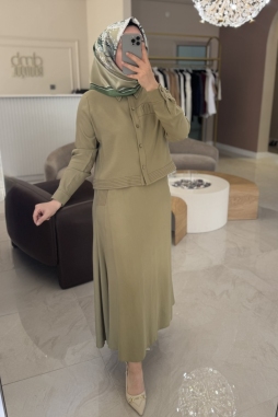 Haki Keten Tencel Etekli Takım
