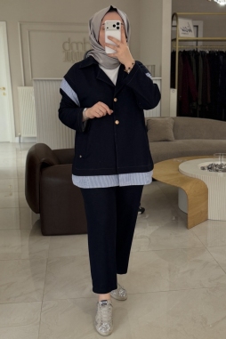 Lacivert Çizgi Detay Ceket Takım