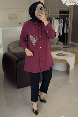 Bordo Göğüs İşleme Detay Tunik