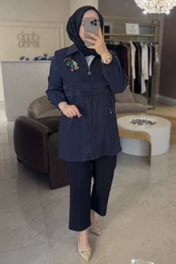 Lacivert Sabit Broş Detaylı Giy-Çık
