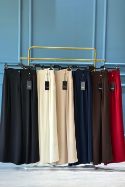 Siyah Eyfer Geniş Paça Pileli Pantolon