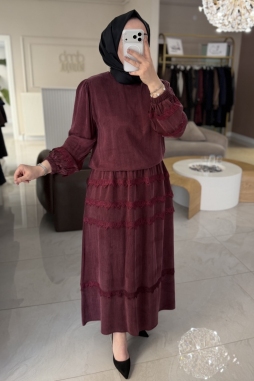 Bordo Kupra Dantel Detay Takım
