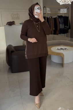 Kahverengi LEOPAR KOMBİNLİ RAYON TUNİK