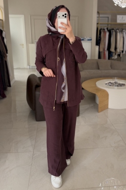 Bordo Taş Cepli Fermuarlı 1054 Takım