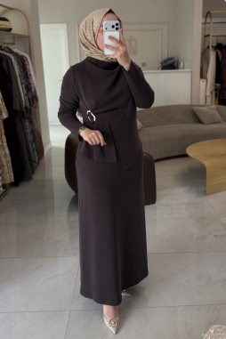 Kahverengi AKSESUAR DETAYLI ELBİSE 2051