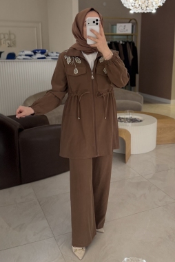 Kahverengi Omzu Süslemeli 4223 Takım